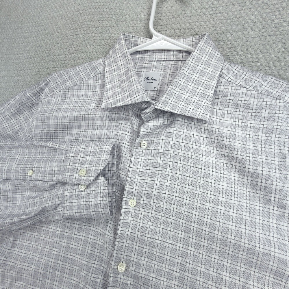 Stenstroms Dress Shirt Mens 17 43 Regular Twofold Cotton Gray Plaid Sweden